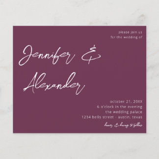 Prospectus 11,4 Cm X 14,2 Cm Mariage photo Budget Purple Calligraphie V2
