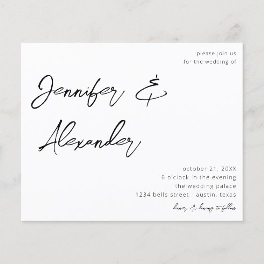 Prospectus 11,4 Cm X 14,2 Cm Mariage photo Budget White Calligraphie V2 (Devant)