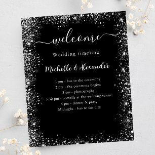 Prospectus 11,4 Cm X 14,2 Cm Mariage programme chronologie noir argent blanc