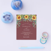 Prospectus 11,4 Cm X 14,2 Cm Mariage tournesol vin rouge invitation budget (Simple)