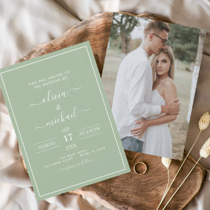 Prospectus 11,4 Cm X 14,2 Cm Mariage Vert Sauge Budget avec Invitation Photo Fl