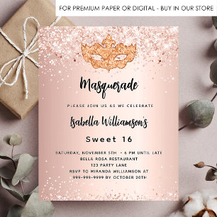 Prospectus 11,4 Cm X 14,2 Cm Masquerade rose or Sweet 16 invitation budget