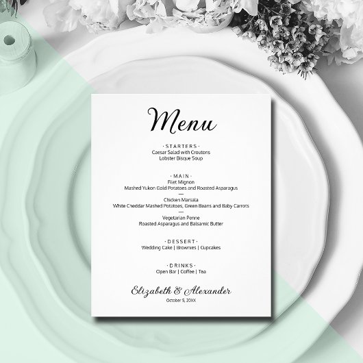 Prospectus 11,4 Cm X 14,2 Cm Menu Budget simple Mariage blanc