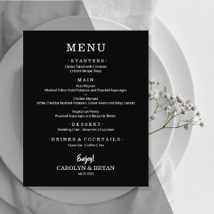 Prospectus 11,4 Cm X 14,2 Cm Menu de dîner de mariage simple élégant noir