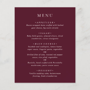 Prospectus 11,4 Cm X 14,2 Cm Menu de mariage classique élégant bordeaux profond