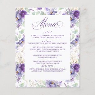Prospectus 11,4 Cm X 14,2 Cm Menu de mariage floral violet et or botanique