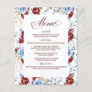 Prospectus 11,4 Cm X 14,2 Cm Menu élégant de mariage floral bleu poussiéreux et