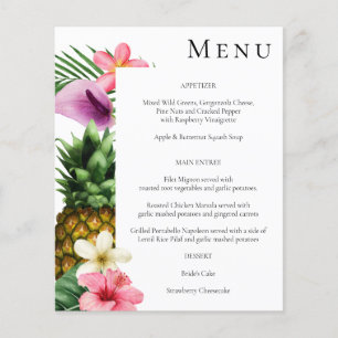 Prospectus 11,4 Cm X 14,2 Cm Menu floral tropical hawaïen de budget - Blanc
