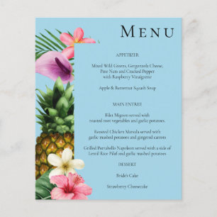 Prospectus 11,4 Cm X 14,2 Cm Menu floral tropical hawaïen de budget - Bleu