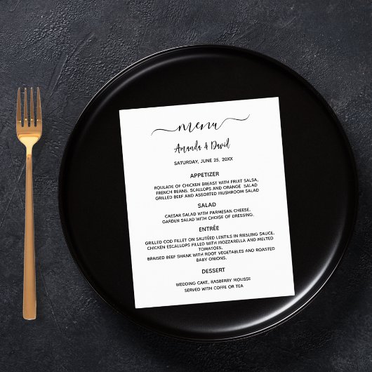 Prospectus 11,4 Cm X 14,2 Cm Menu mariage blanc noir budget simple