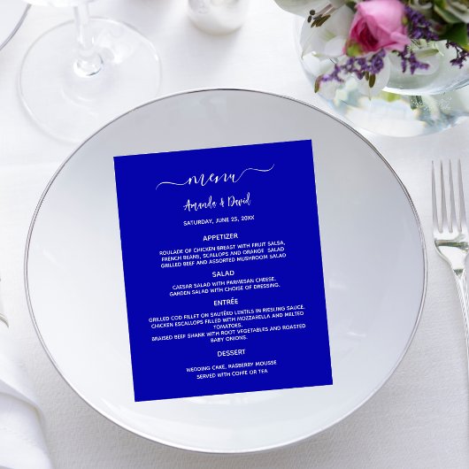 Prospectus 11,4 Cm X 14,2 Cm Menu mariage budget bleu blanc royal