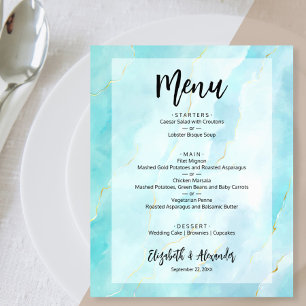Prospectus 11,4 Cm X 14,2 Cm Menu Mariage en marbre d'or Turquoise Budget