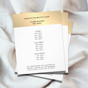 Prospectus 11,4 Cm X 14,2 Cm Menu minimaliste Faux Gold White Beauty Salon