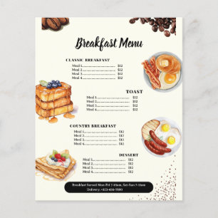 Prospectus 11,4 Cm X 14,2 Cm Menu Petit Déjeuner, Menu Restaurant, Marketing Ca