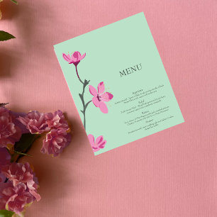 Prospectus 11,4 Cm X 14,2 Cm Menu Quinceanera verte à la menthe rose en fleur d