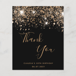 Prospectus 11,4 Cm X 14,2 Cm Merci pour le budget en or noir pailleté d'anniver