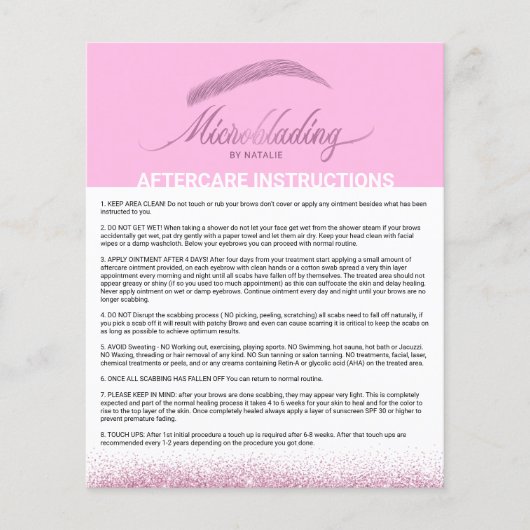 Prospectus 11,4 Cm X 14,2 Cm Microblading Afcare Instruction Moderne rose (Devant)