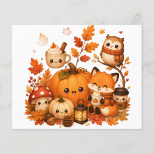 Prospectus 11,4 Cm X 14,2 Cm Mignons Animaux D'automne Kawaii Citrouille Hibou