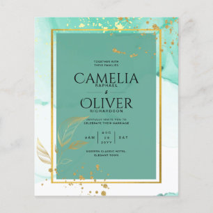 Prospectus 11,4 Cm X 14,2 Cm Mint Green Gold MARIAGE Encre d'alcool Abstraite