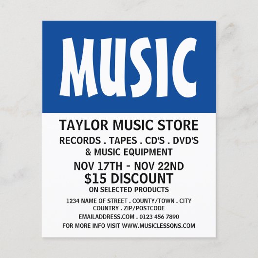 Prospectus 11,4 Cm X 14,2 Cm Modern Bold, Music Store Publicité (Devant)