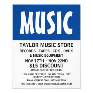 Prospectus 11,4 Cm X 14,2 Cm Modern Bold, Music Store Publicité
