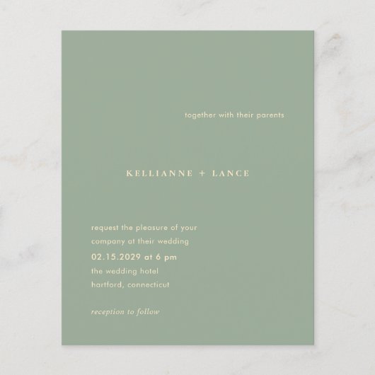 Prospectus 11,4 Cm X 14,2 Cm Modern Sage Green Simple Wedding Invitation (Devant)