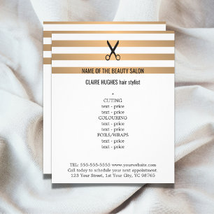 Prospectus 11,4 Cm X 14,2 Cm Moderne Chic Faux Gold Stripes Hairstylist Menu