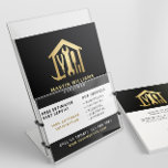 Prospectus 11,4 Cm X 14,2 Cm Moderne Elegant Gold & Black Handyman<br><div class="desc">Le prospectus d'entreprise moderne handyman présente des outils en or en forme de maison sur un arrière - plan noir. Personnalisez avec votre nom,  titre,  services,  coordonnées et code qr.</div>