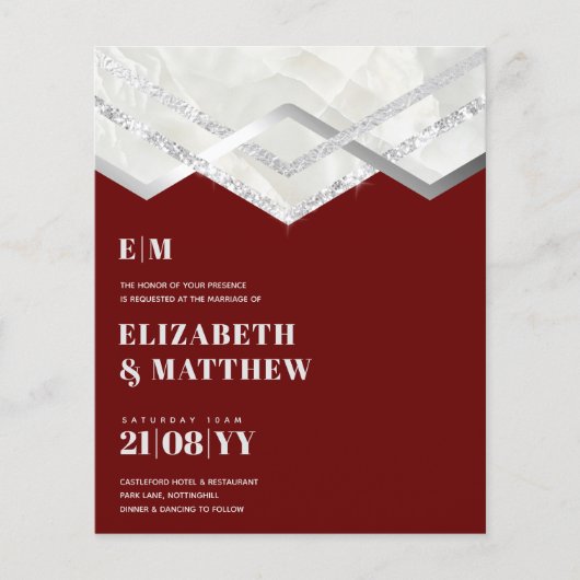 Prospectus 11,4 Cm X 14,2 Cm MOINS BUDGET Burgundy Silver Mariage FLYER (Devant)