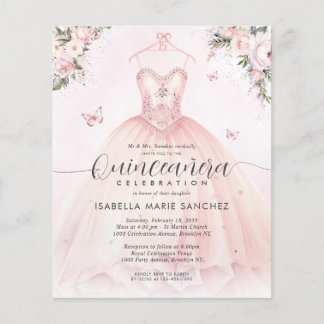 Prospectus 11,4 Cm X 14,2 Cm Moins Cher Blush Rose Floral Princess Gown Quincea