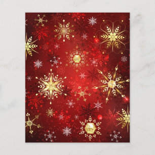 Prospectus 11,4 Cm X 14,2 Cm Noël Golden Snowflakes sur Arrière - plan rouge