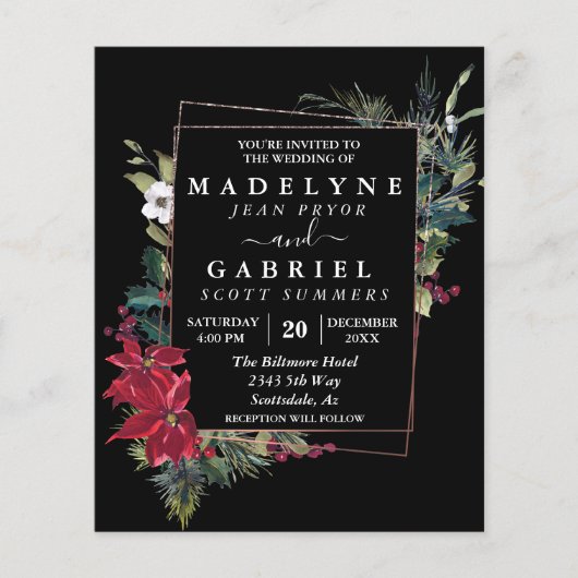 Prospectus 11,4 Cm X 14,2 Cm Noël Hiver Élégant Poinsettia Mariage noir (Devant)