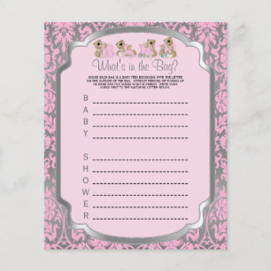 Prospectus 11,4 Cm X 14,2 Cm Nounours de Damas rose et argent - Jeu