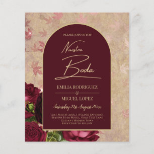 Prospectus 11,4 Cm X 14,2 Cm Nuestra Boda Bourgogne Floral Roses Rouges Vintage