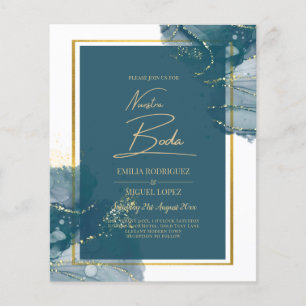 Prospectus 11,4 Cm X 14,2 Cm NUESTRA BODA Peacock Blue Gold Wedding Invitation