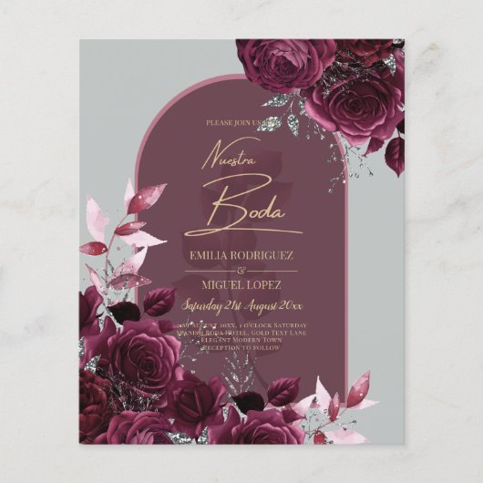 Prospectus 11,4 Cm X 14,2 Cm NUESTRA BODA Vin Roses rouges INVITATIONS (Devant)