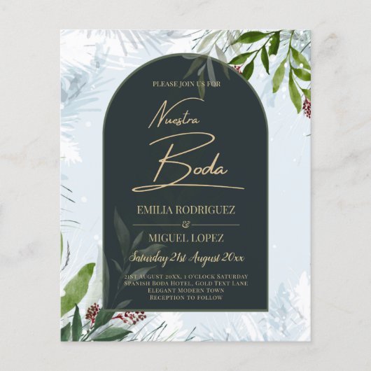 Prospectus 11,4 Cm X 14,2 Cm NUESTRA BODA Winter Greenery Wedding Invitation (Devant)