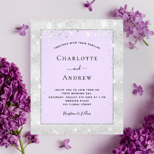 Prospectus 11,4 Cm X 14,2 Cm Pailleté violet argent élégant mariage budget