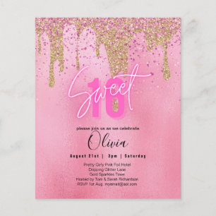 Prospectus 11,4 Cm X 14,2 Cm Paillettes Douce16 Jolie Fille Rose 16ème Annivers