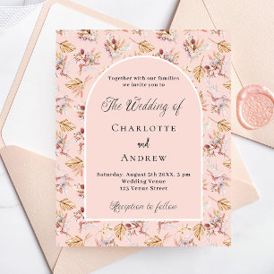 Prospectus 11,4 Cm X 14,2 Cm Pampas florales rose or budget faire-part de maria