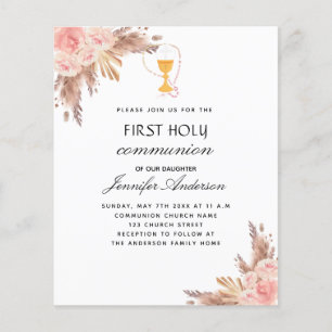Prospectus 11,4 Cm X 14,2 Cm Pampas rose première communion invitation budgétai