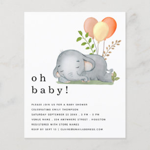 Prospectus 11,4 Cm X 14,2 Cm PAPER Elephant Asleep Jaune Baby shower Invitation