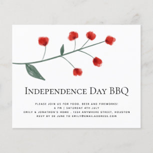 Prospectus 11,4 Cm X 14,2 Cm PAPER Floral minimaliste rouge Invitation BBQ 4 j
