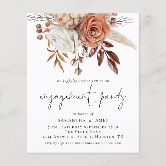 Prospectus 11,4 Cm X 14,2 Cm PAPER Florals Terracotta Engagement Invitation (Devant)