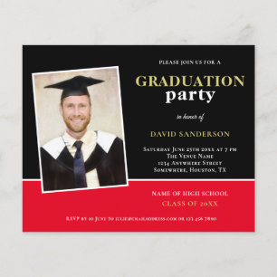 Prospectus 11,4 Cm X 14,2 Cm PAPER Gold Black Red Photo Grad Party Invitation