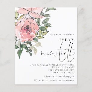 Prospectus 11,4 Cm X 14,2 Cm PAPER Pink Florals Ninetieth Party Invitation
