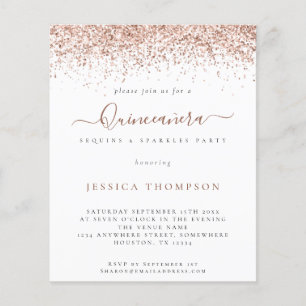 Prospectus 11,4 Cm X 14,2 Cm PAPER Rose Parties scintillant or Quinceañera Invi