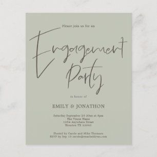 Prospectus 11,4 Cm X 14,2 Cm PAPER Script Engagement Partie Sage Green Invitati