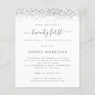 Prospectus 11,4 Cm X 14,2 Cm PAPER Silver Glitter Twenty First Party Invite