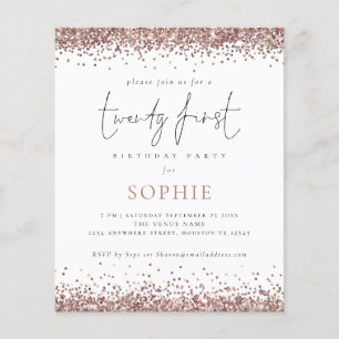 Prospectus 11,4 Cm X 14,2 Cm PAPER Trendy Rose Gold Glitter 21st Party Invite